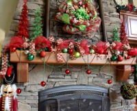 Family Room - Deco Mesh Christmas Wreath And Mantle - traditional - family room - seattle