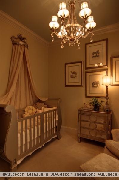 Elegant Baby's Nursery with Mirrored Furniture and Sleigh Bed Crib - traditional - bedroom - new orleans