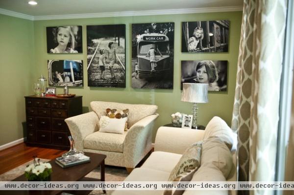 Photo focal point wall in new living room - eclectic - living room - baltimore