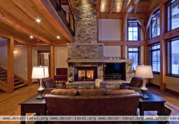 Red Creek Timber Frame - traditional - living room - denver