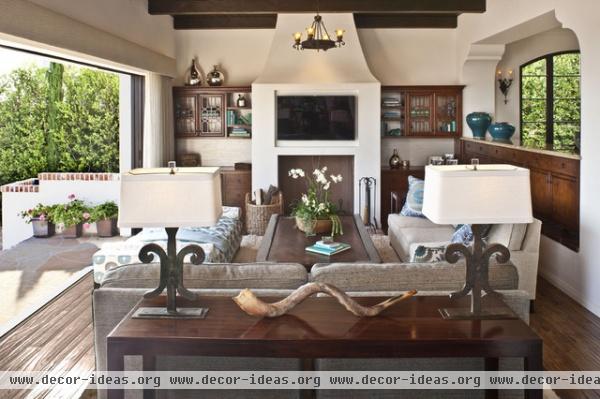 Den opens to the Pacific Ocean - mediterranean - family room - los angeles