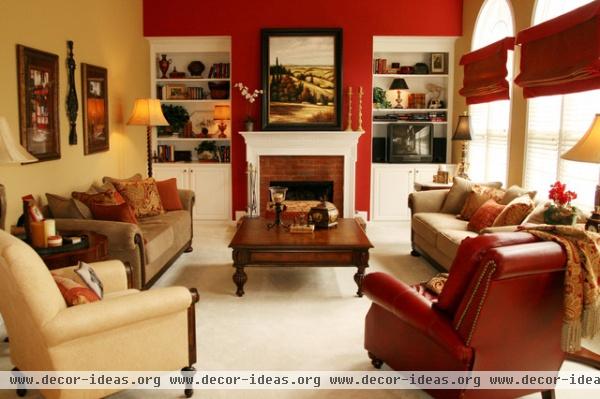 Open Family Room & Breakfast Area in Bold Colors - traditional - family room - atlanta