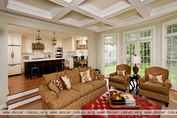 Family Room with Coffered Ceilings - traditional - family room - dc metro