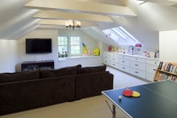 Shingle Style Attic Play Area - contemporary - media room - boston