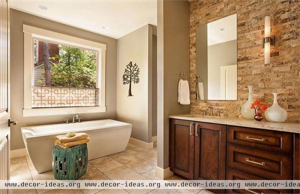 Relaxing Transitional Bathroom by Garrison Hullinger