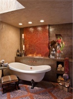 Dramatic Transitional Bathroom by Cindy Aplanalp