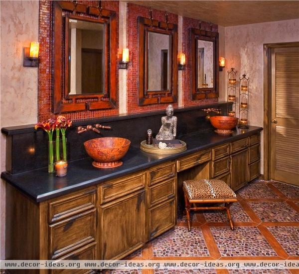 Dramatic Transitional Bathroom by Cindy Aplanalp