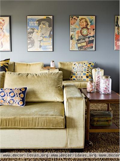 Cozy Transitional Media Room by Jessica Helgerson