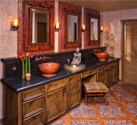 Dramatic Transitional Bathroom by Cindy Aplanalp