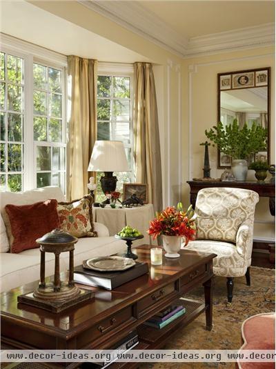 Sunny Traditional Living Room by Timothy Corrigan