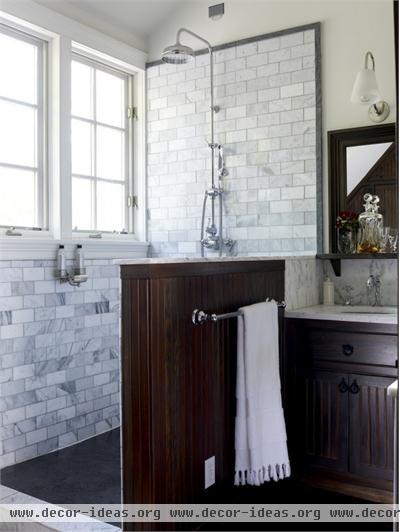 Relaxing Transitional Bathroom by Kathryn Scott