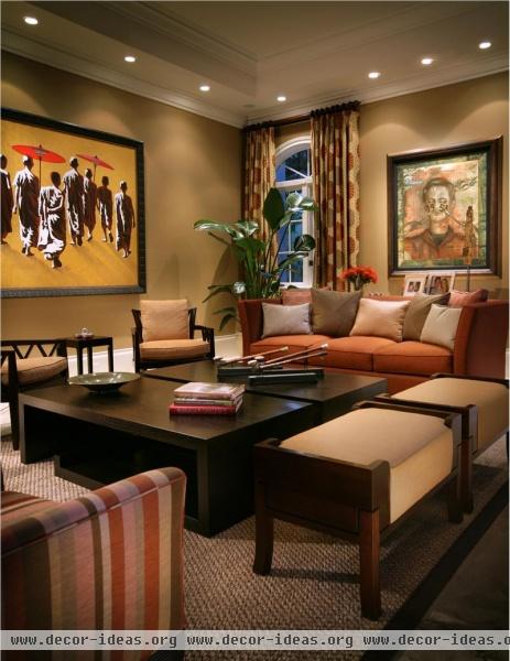 Dramatic Transitional Living Room by Michael Abrams