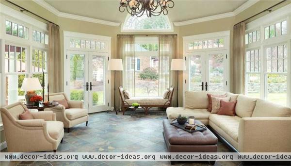 Airy Transitional Family Room by Nicole Hogarty