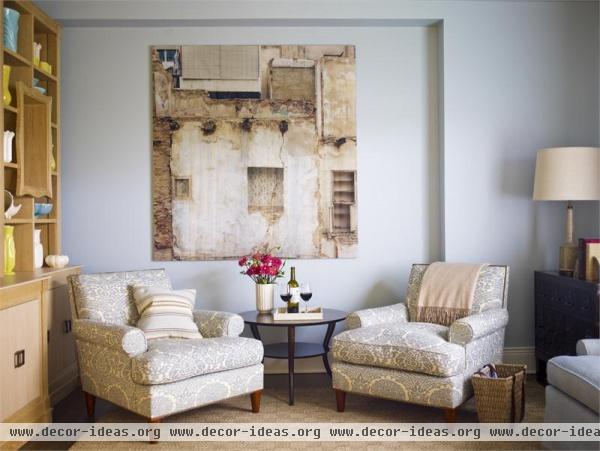 Cozy Transitional Family Room by Gideon Mendelson