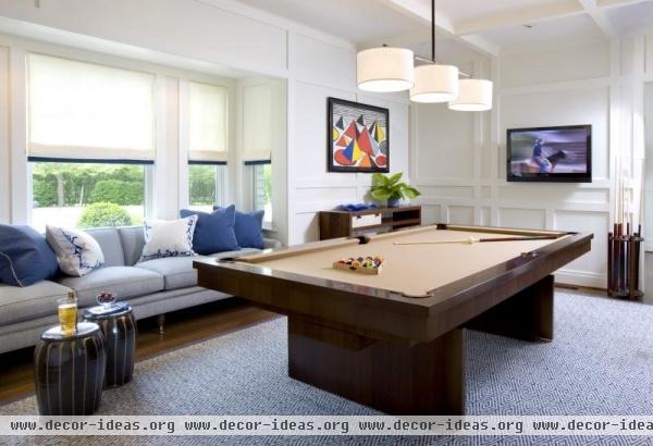 Relaxing Transitional Game Room by Jed Johnson Associates