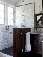 Relaxing Transitional Bathroom by Kathryn Scott