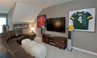 Cozy Transitional Media Room by Jason Ball