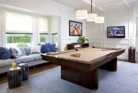 Relaxing Transitional Game Room by Jed Johnson Associates