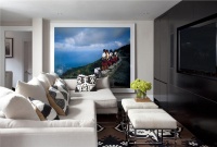 Cozy Transitional Media Room by William Ruhl & Bradford Walker