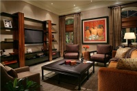 Dramatic Transitional Family Room by Michael Abrams