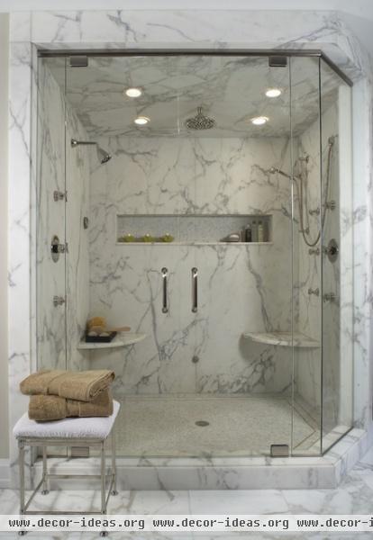 White marble shower - contemporary - bathroom - detroit