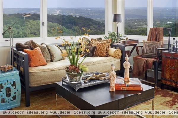 Transitional Sitting Area and Wet Bar - modern - family room - austin