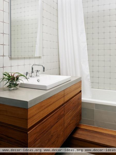 Teak and Concrete Bathroom - Williamsburg Renovation - modern - bathroom - new york