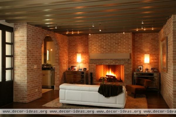 Bridlepath Brick Fireplace - contemporary - living room - austin