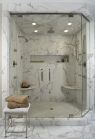 White marble shower - contemporary - bathroom - detroit