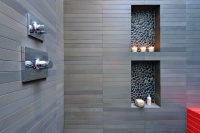 contrasting tile niches and a touch of color - modern - bathroom - san francisco