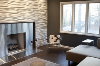 Stainless Steel Fireplace and modularArts wall - modern - media room - other metro