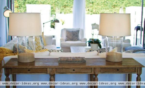 Sofa Console Table & Sand-Filled Glass Lamps - contemporary - living room - new york