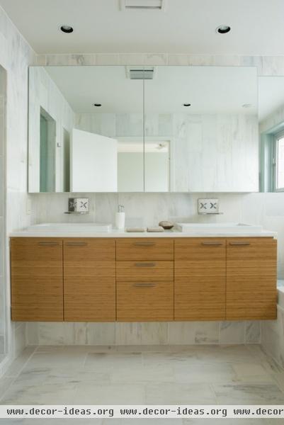 custom marble tile, bamboo cabinetry - contemporary - bathroom - birmingham