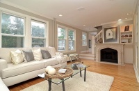 Grey/Gray And White Living Room With Marble Fireplace - traditional - living room - minneapolis