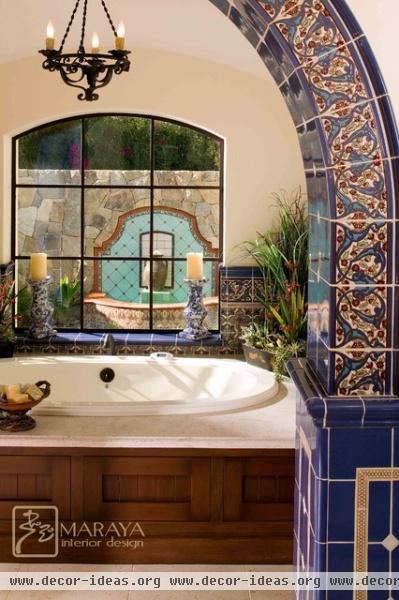 Malibu Tile Bathtub and Fountain - mediterranean - bathroom - santa barbara