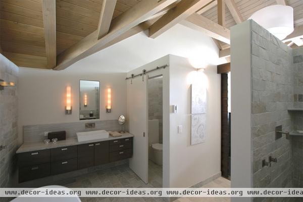 Master bathroom toilet closet with contemporary sliding barn door - contemporary - bathroom - seattle