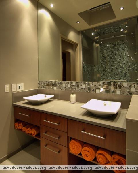 sustainable prefab contemporary sinks shower tub tile  clean minimal cabinets - modern - bathroom - portland