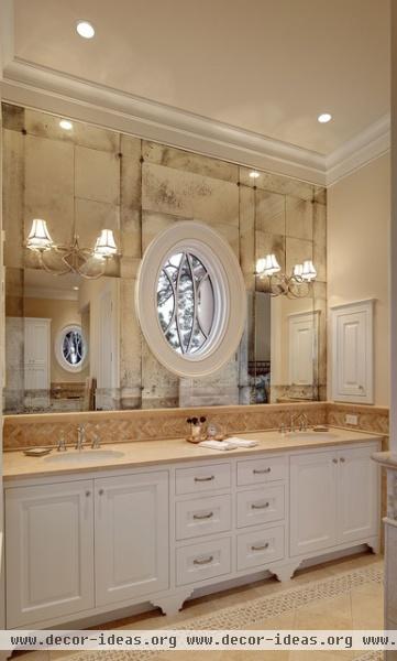 French bistro antique glass at Master Bath vanity - traditional - bathroom - charleston