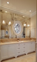 French bistro antique glass at Master Bath vanity - traditional - bathroom - charleston