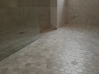 White Marble Curbless Shower - Vancouver West Side - traditional - bathroom - vancouver - by John Whipple