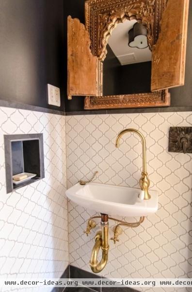 eclectic powder room by indigo & ochre design