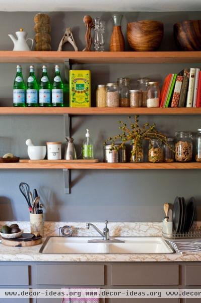 eclectic kitchen Open kitchen shelves