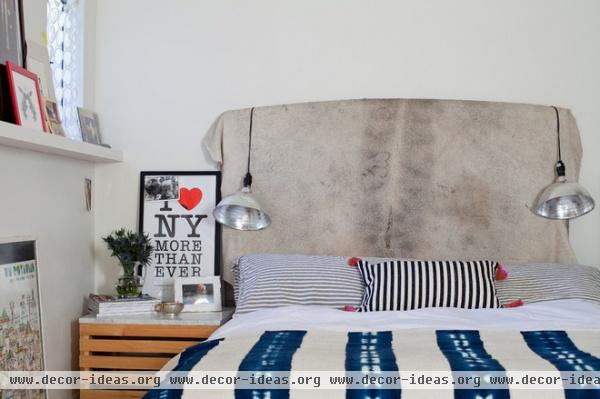 eclectic bedroom Cowhide headboard