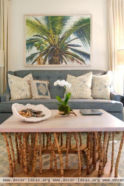 beach style living room by Charmean Neithart Interiors, LLC.