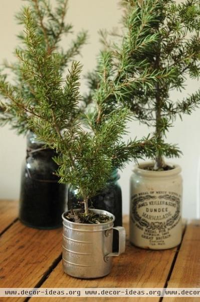 eclectic living room Christmas tree in a pot