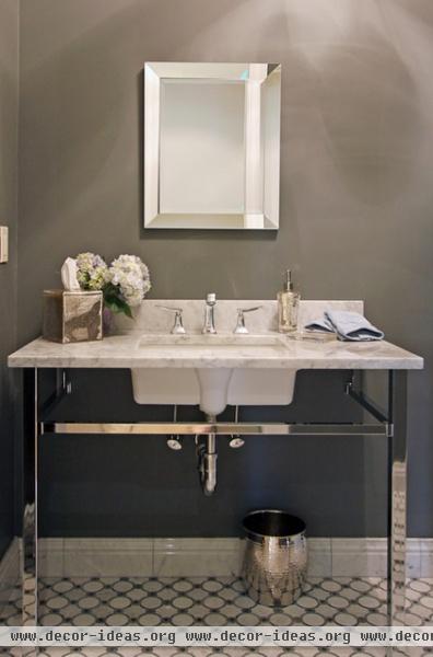 transitional powder room by home by jody