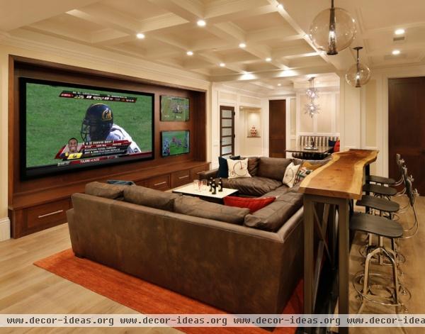 transitional media room by Allwood Construction Inc