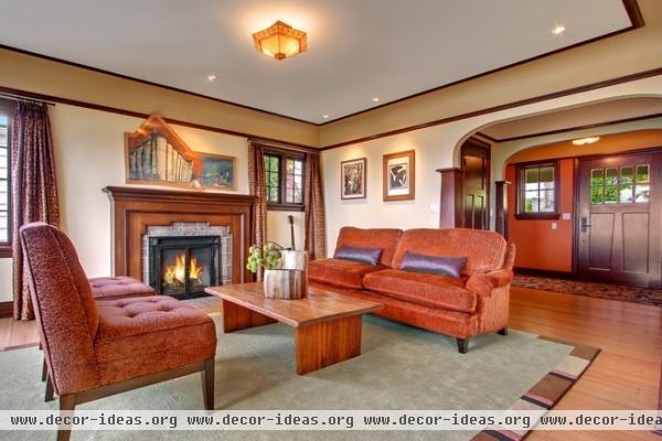 craftsman living room by Sortun-Vos Architects, P.S.