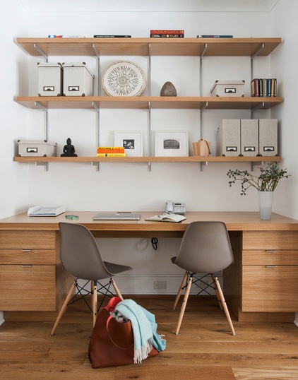 transitional home office by indi interiors