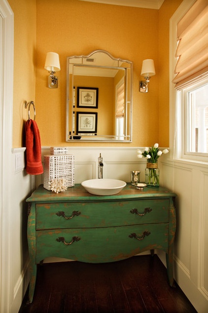 rustic powder room by Garrison Hullinger Interior Design Inc.